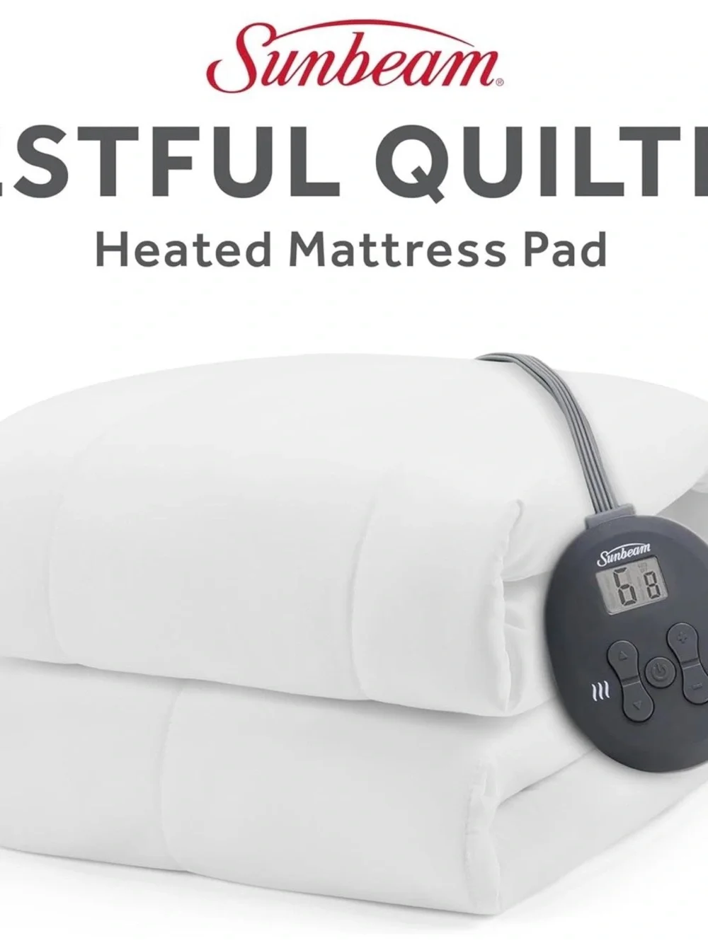 Sunbeam White Mattress Protector with Temperature Control Pad Queen